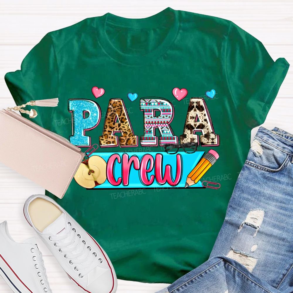 Para Professional Crew Apples And Colorful Hearts Teacher T-shirt