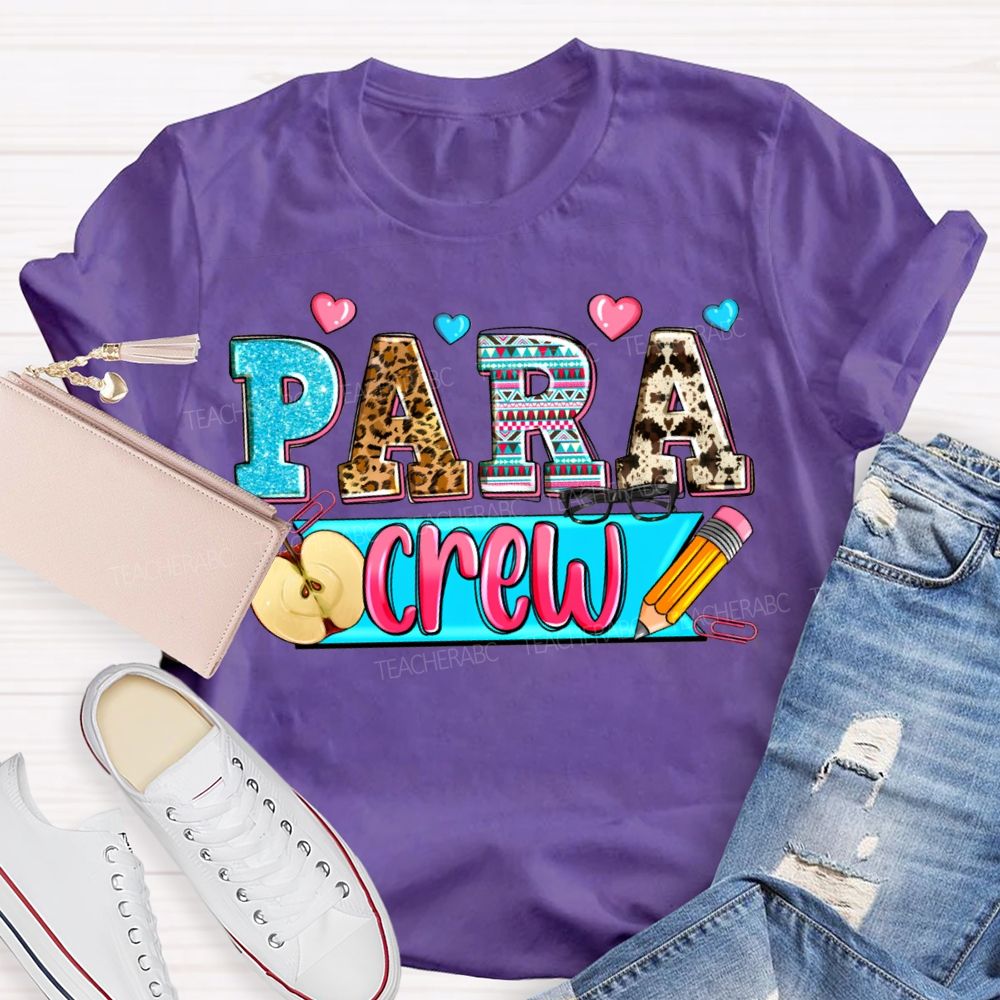 Para Professional Crew Apples And Colorful Hearts Teacher T-shirt