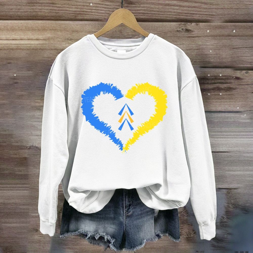 Down Syndrome Awareness Heart Print Teacher Sweatshirt