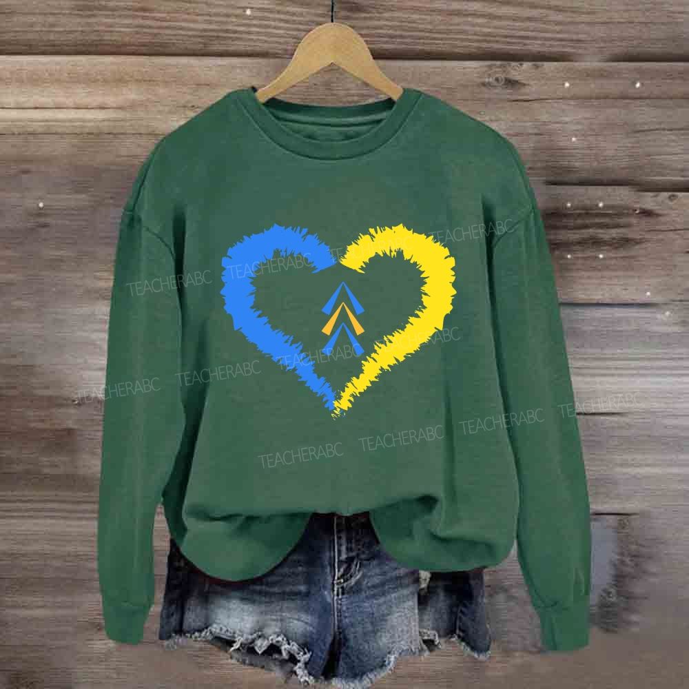 Down Syndrome Awareness Heart Print Teacher Sweatshirt