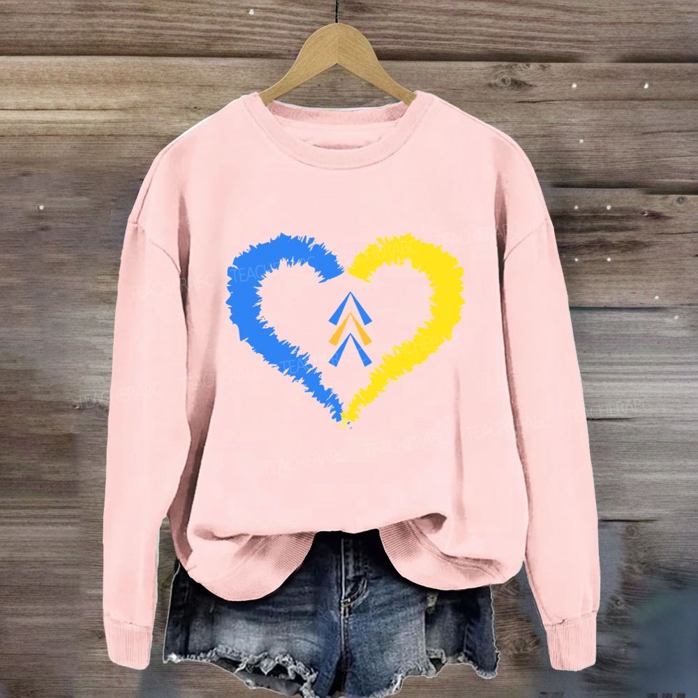 Down Syndrome Awareness Heart Print Teacher Sweatshirt