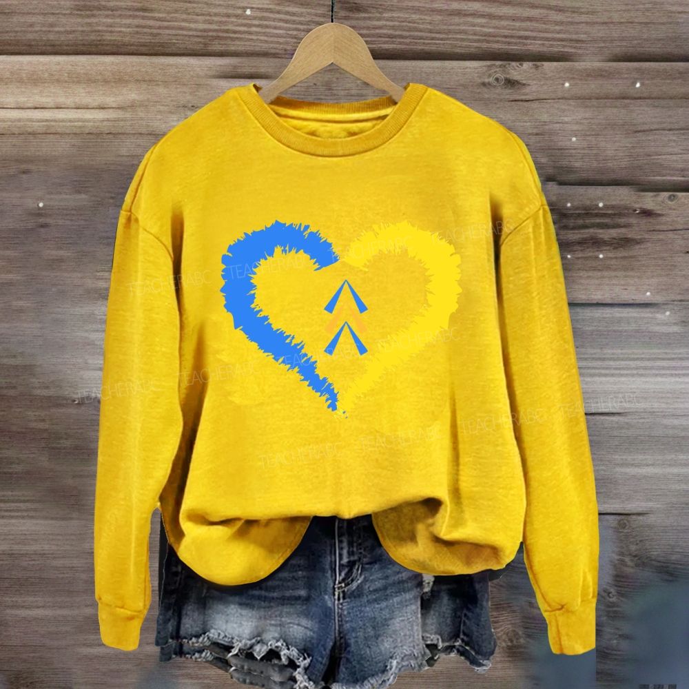 Down Syndrome Awareness Heart Print Teacher Sweatshirt