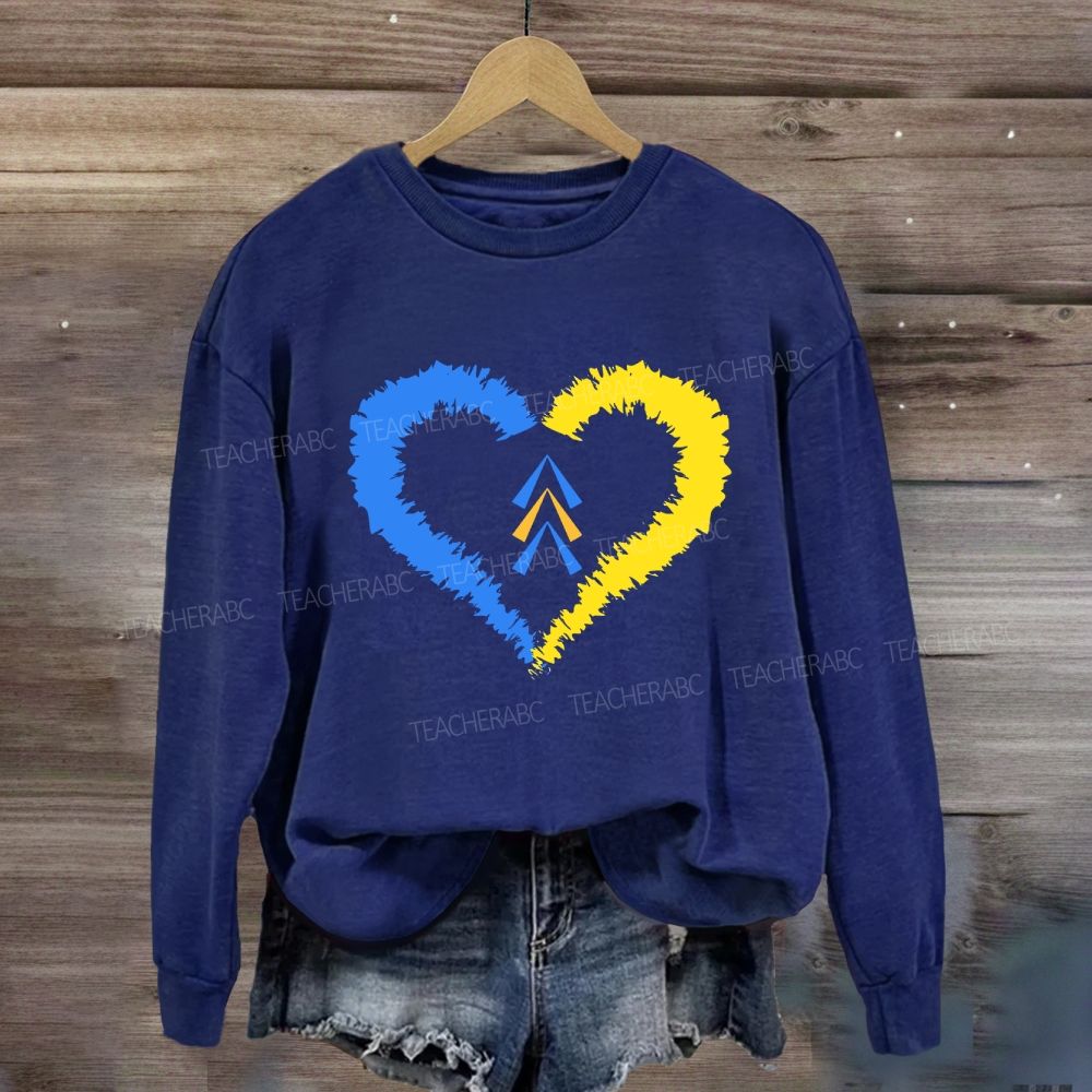 Down Syndrome Awareness Heart Print Teacher Sweatshirt