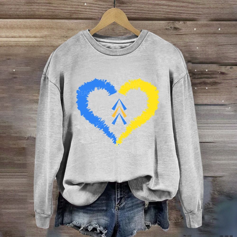 Down Syndrome Awareness Heart Print Teacher Sweatshirt