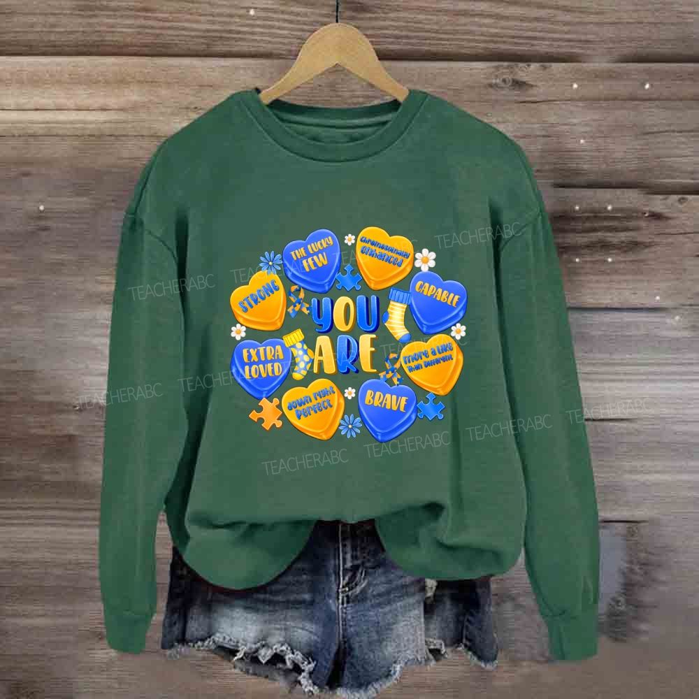 You Are Strong Extra Loved Blue Yellow Heart Sweatshirt