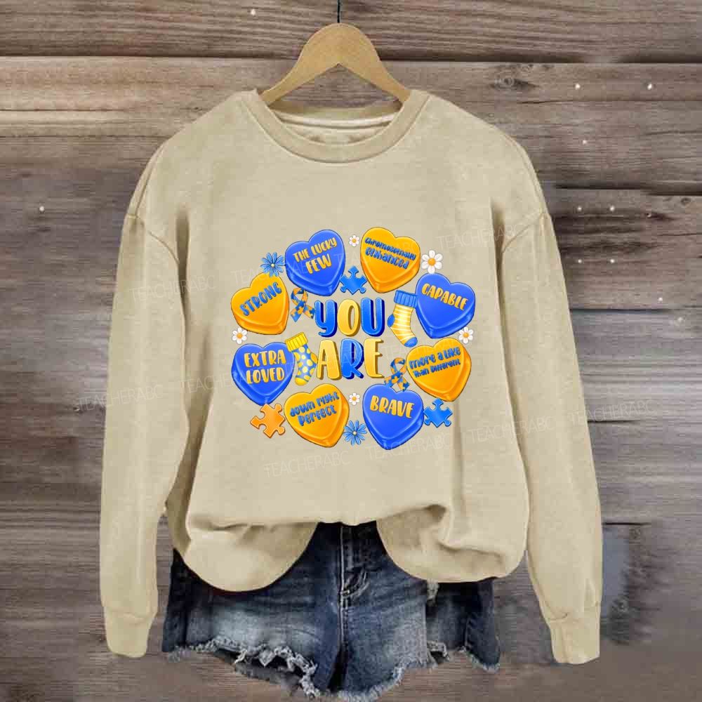 You Are Strong Extra Loved Blue Yellow Heart Sweatshirt