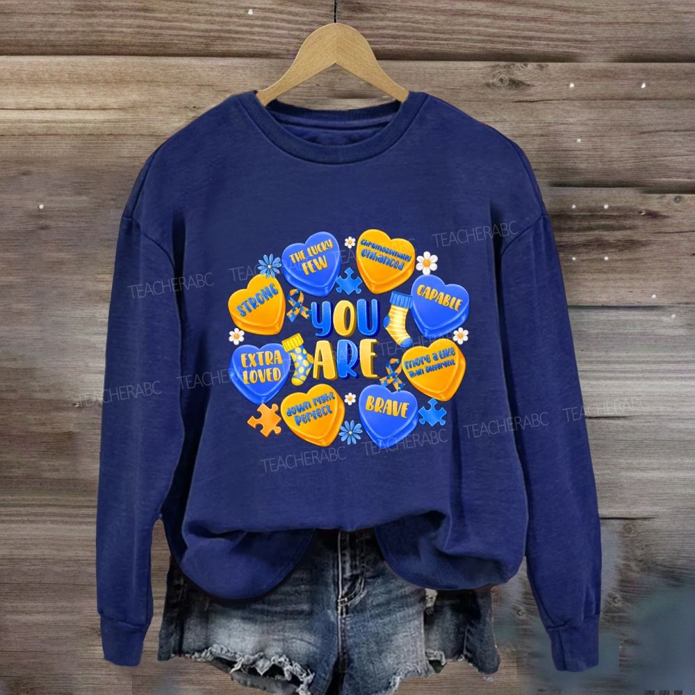 You Are Strong Extra Loved Blue Yellow Heart Sweatshirt