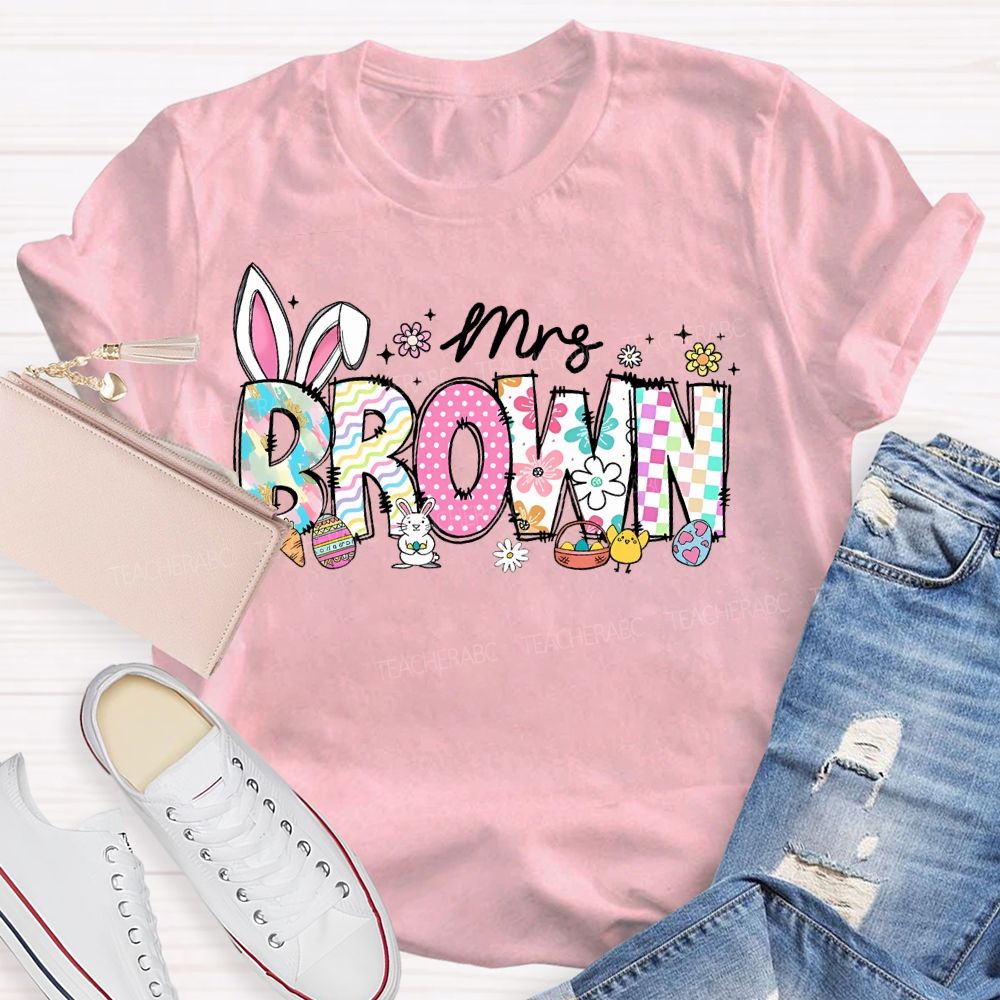 Personalized Name Easter Bunny Letters  Teacher T-shirt