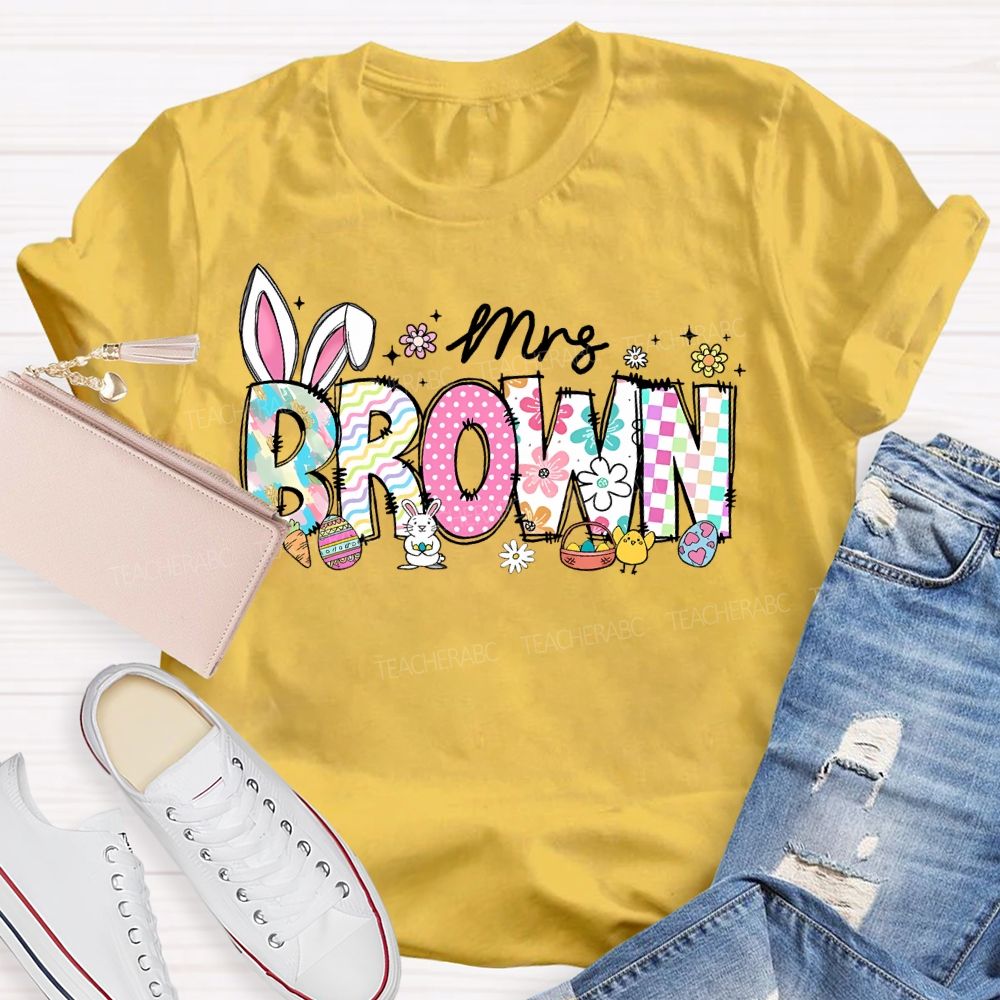 Personalized Name Easter Bunny Letters  Teacher T-shirt
