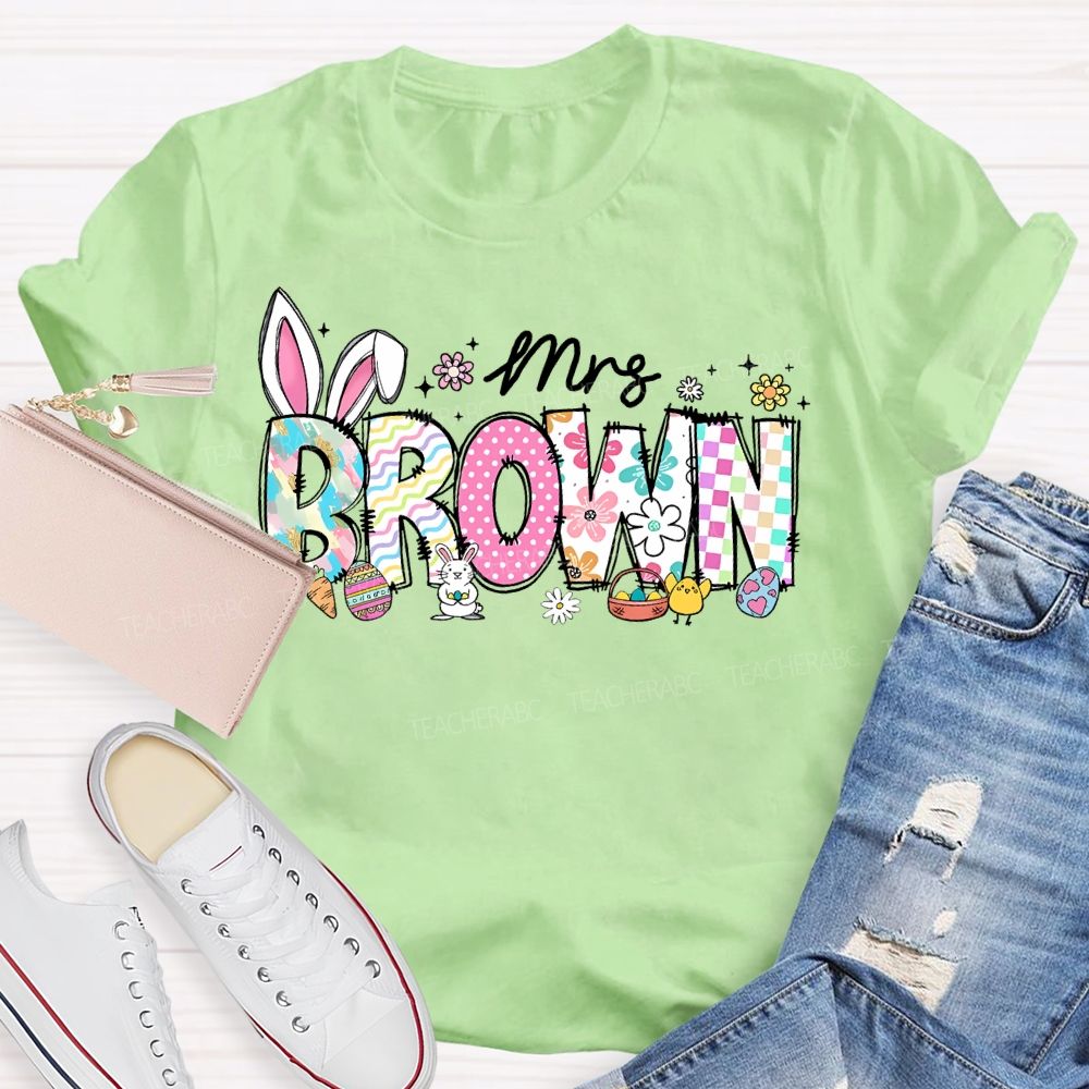 Personalized Name Easter Bunny Letters  Teacher T-shirt