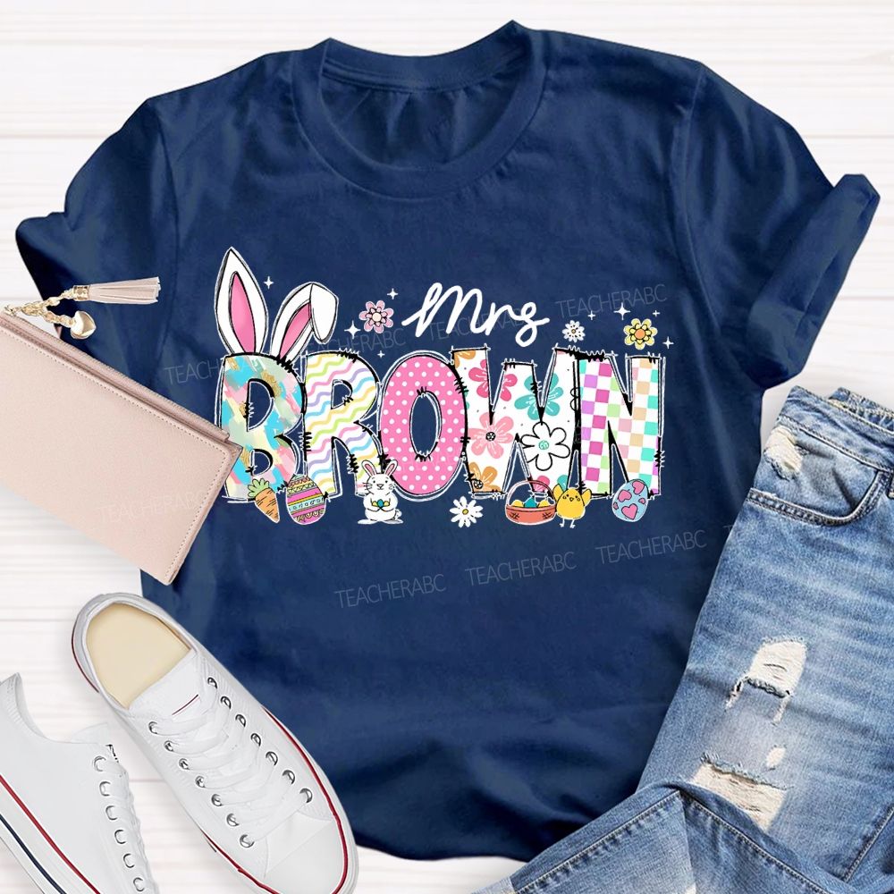 Personalized Name Easter Bunny Letters  Teacher T-shirt