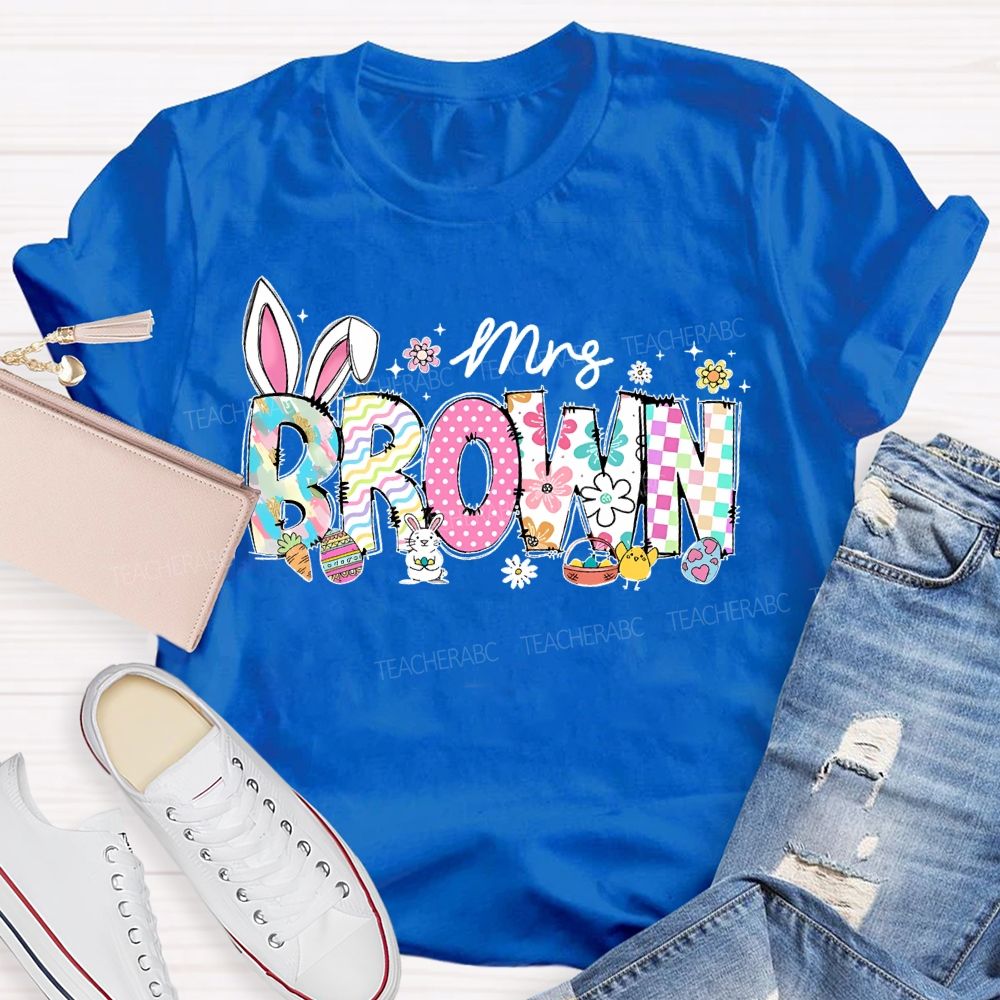 Personalized Name Easter Bunny Letters  Teacher T-shirt