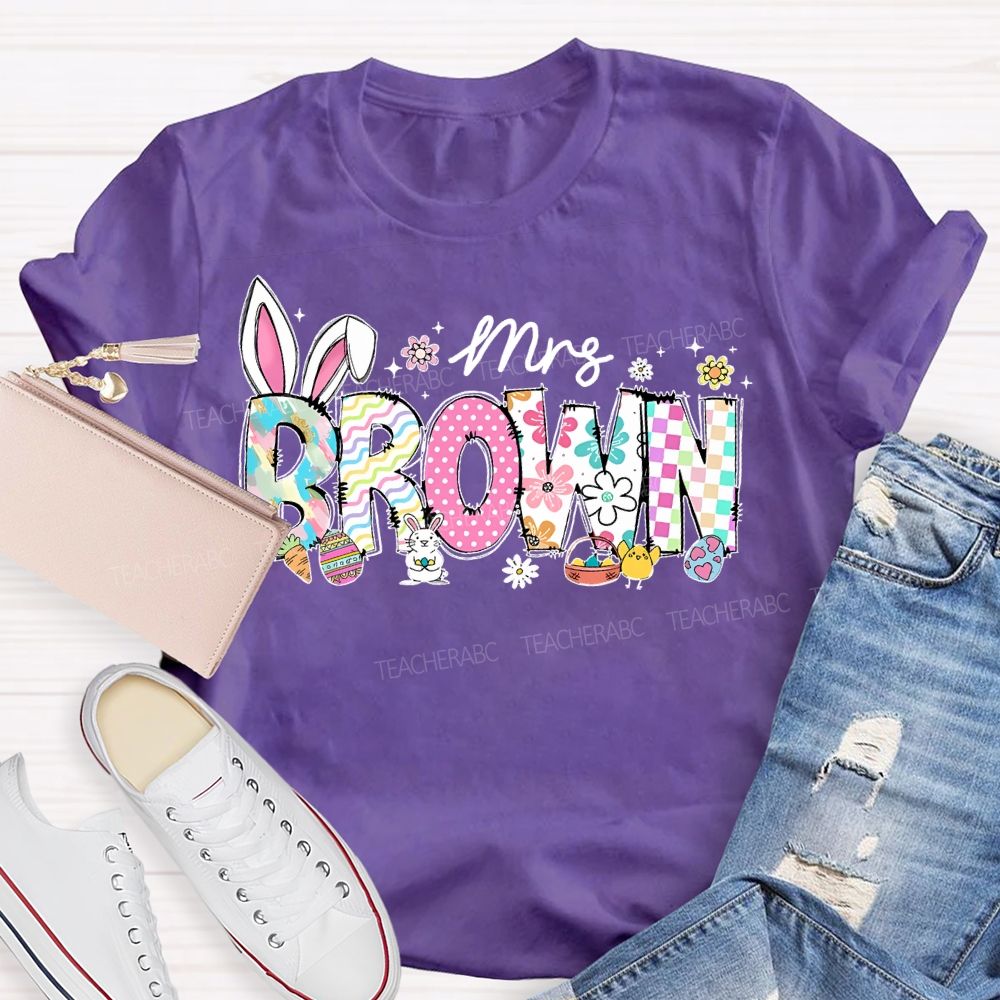 Personalized Name Easter Bunny Letters  Teacher T-shirt