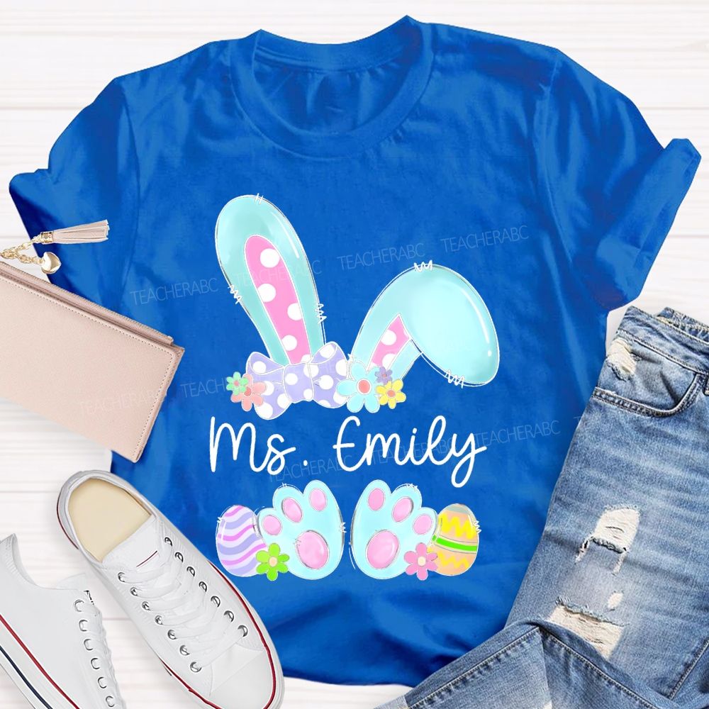 Personalized Name Bunny Graphic Easter  Teacher T-shirt