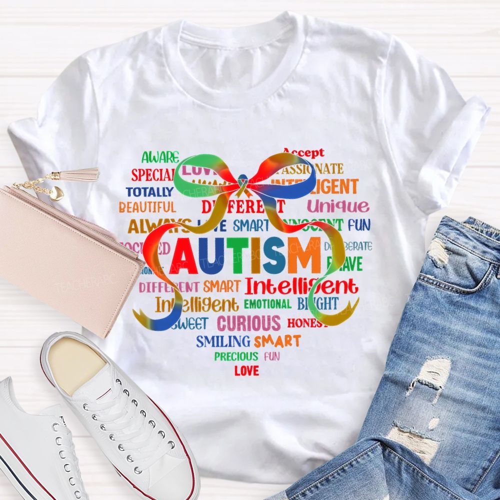 Autism Colorful Bow Letters Teacher T-shirt