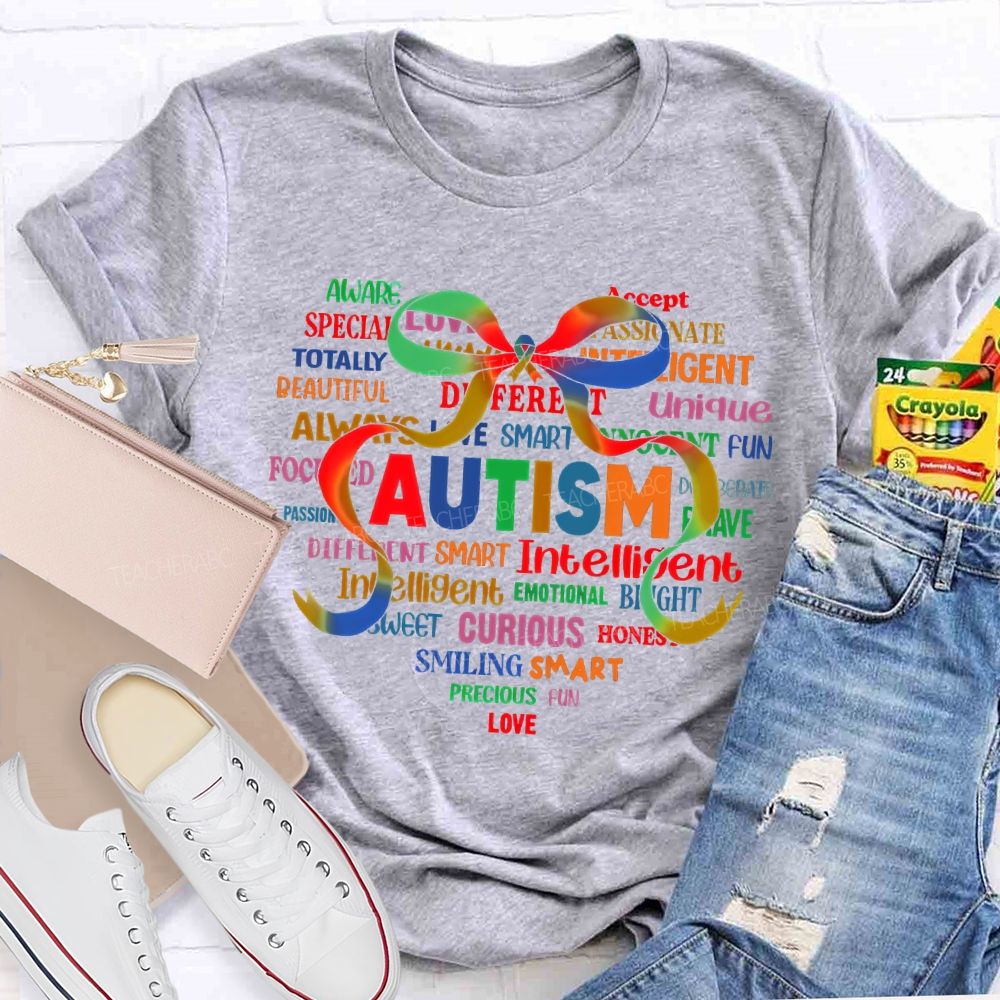 Autism Colorful Bow Letters Teacher T-shirt