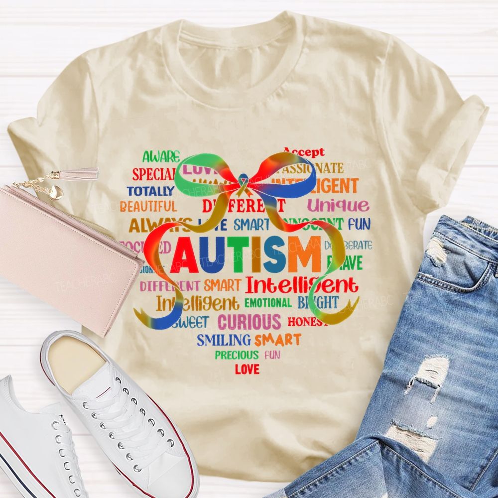 Autism Colorful Bow Letters Teacher T-shirt
