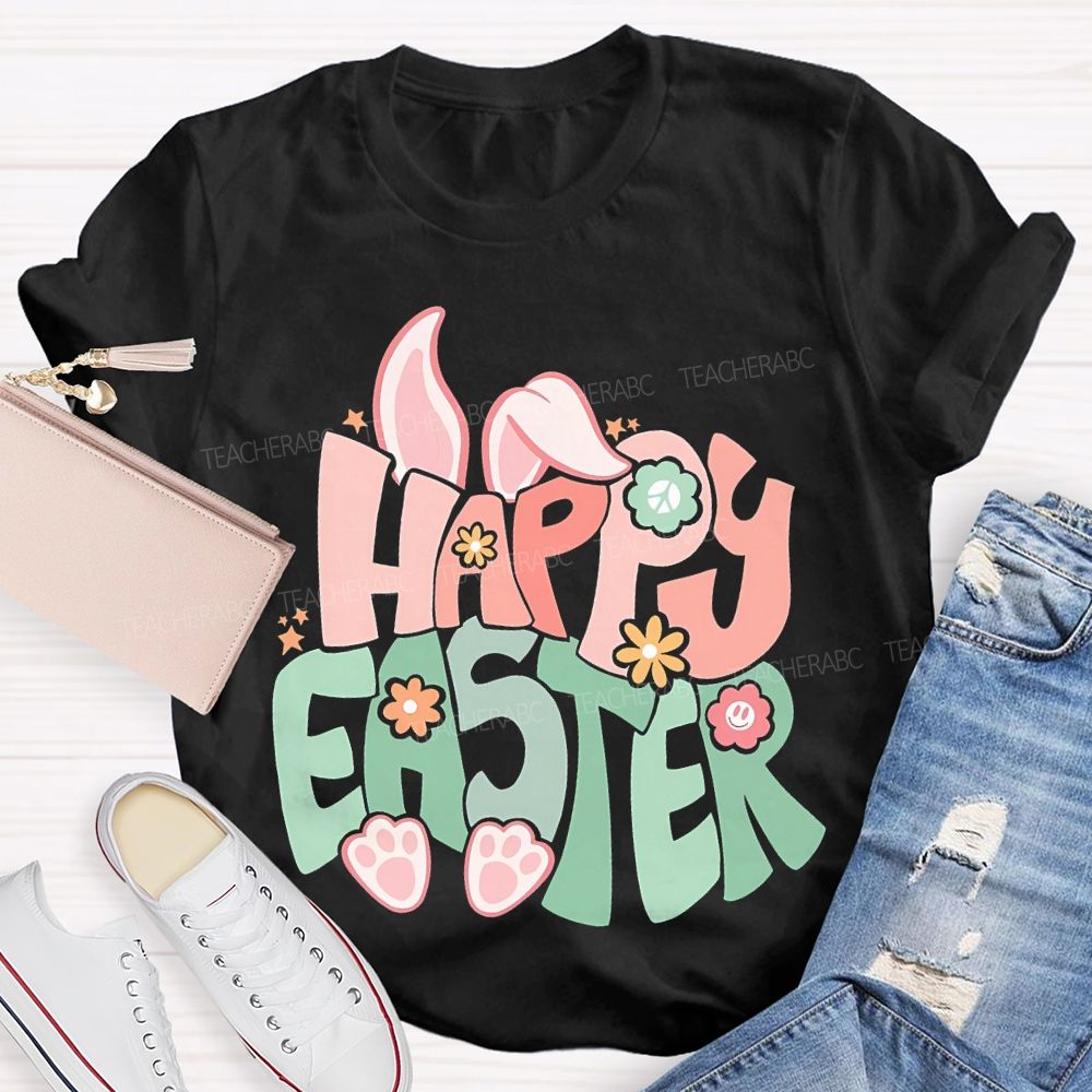 Happy Easter Colorful Letters  Teacher T-shirt
