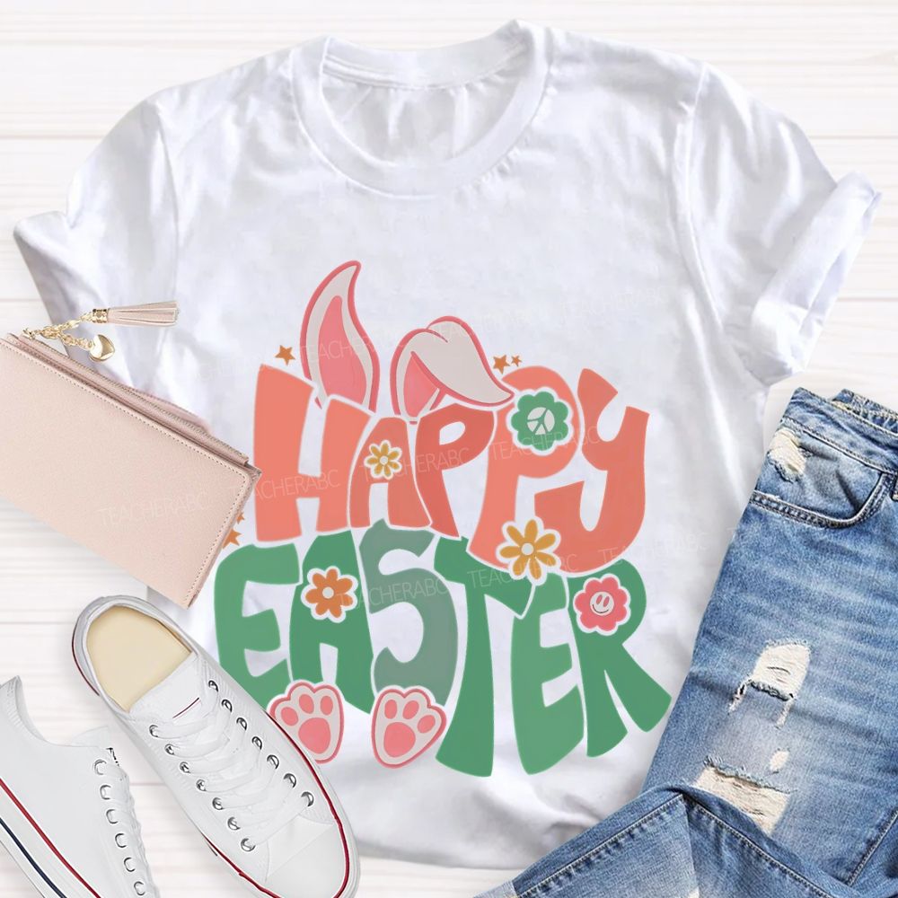 Happy Easter Colorful Letters  Teacher T-shirt