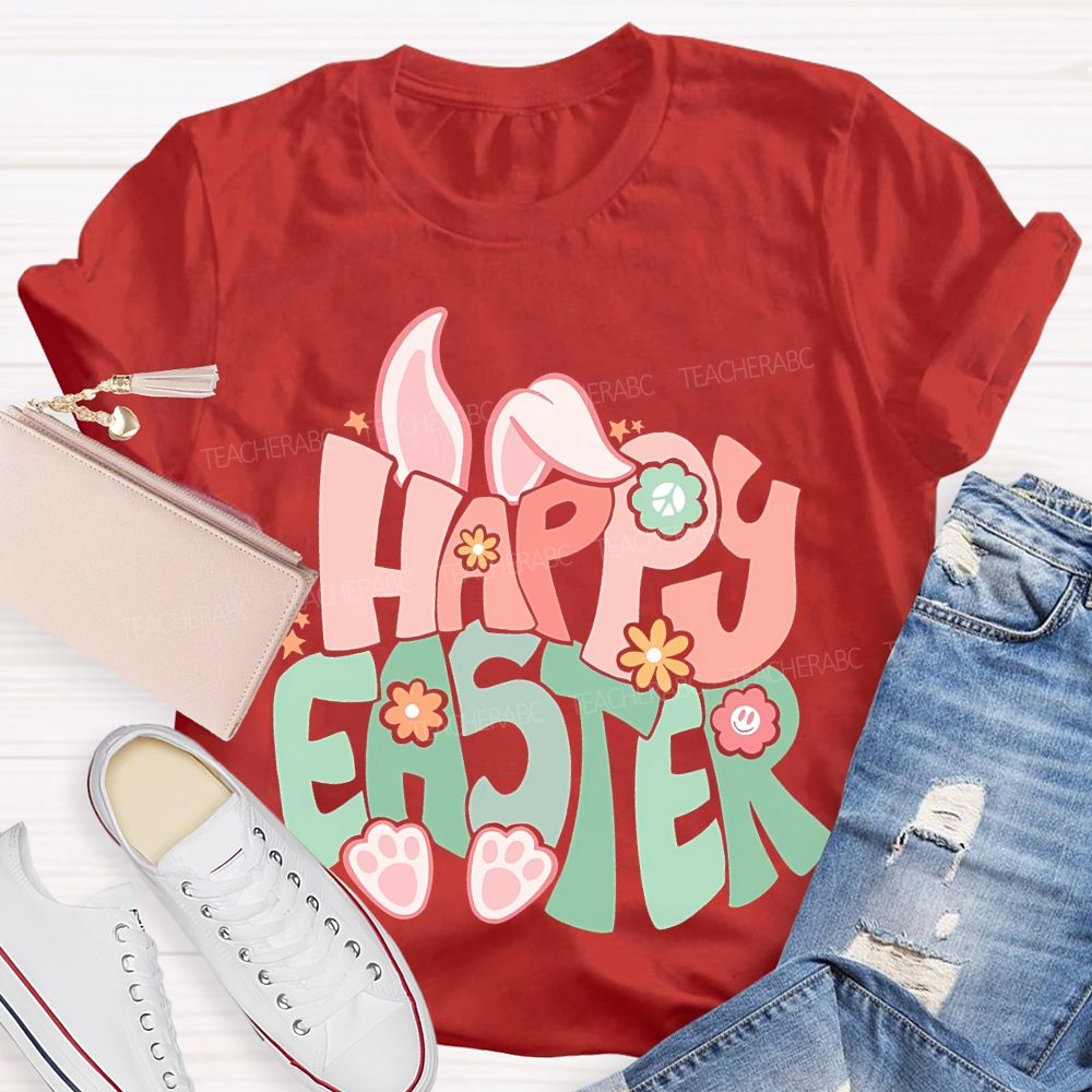 Happy Easter Colorful Letters  Teacher T-shirt