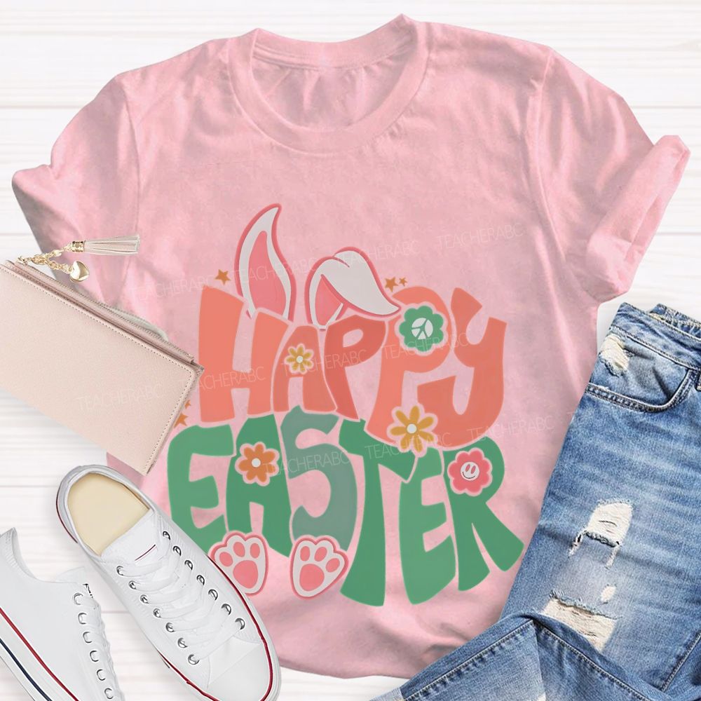 Happy Easter Colorful Letters  Teacher T-shirt