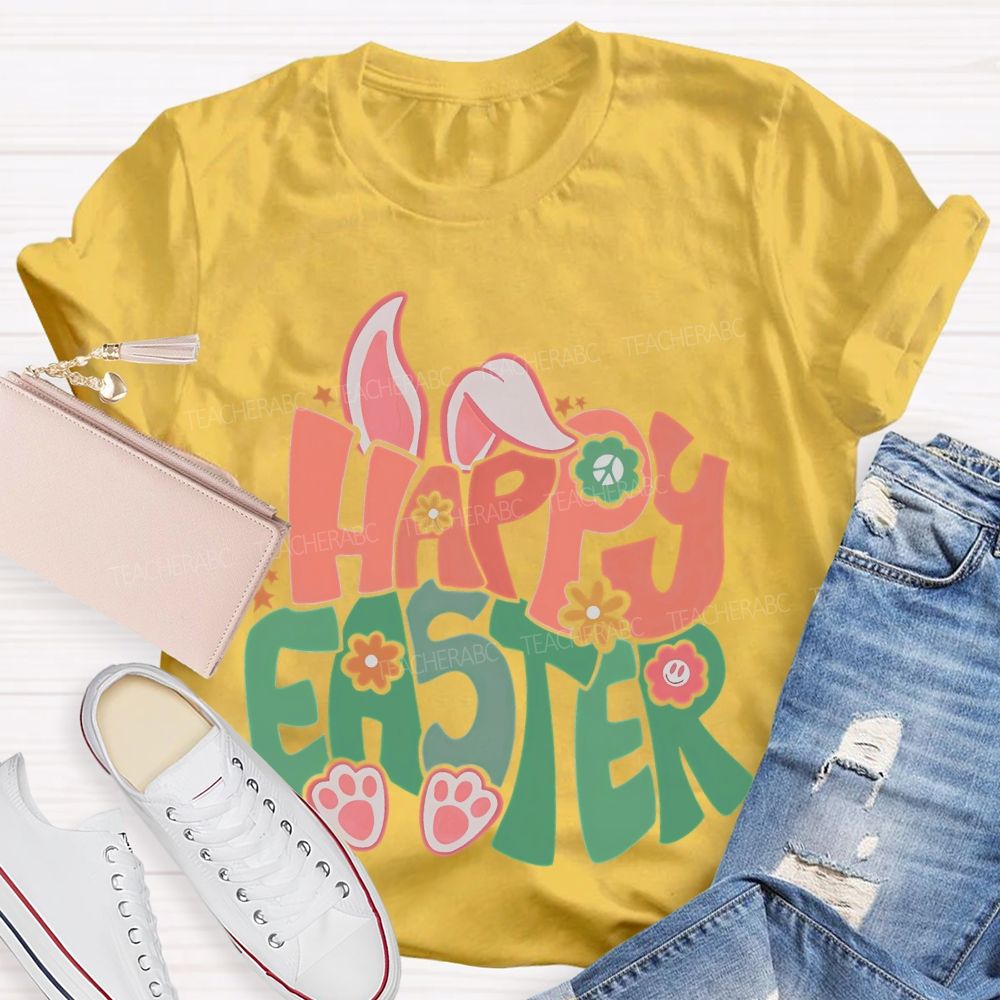 Happy Easter Colorful Letters  Teacher T-shirt