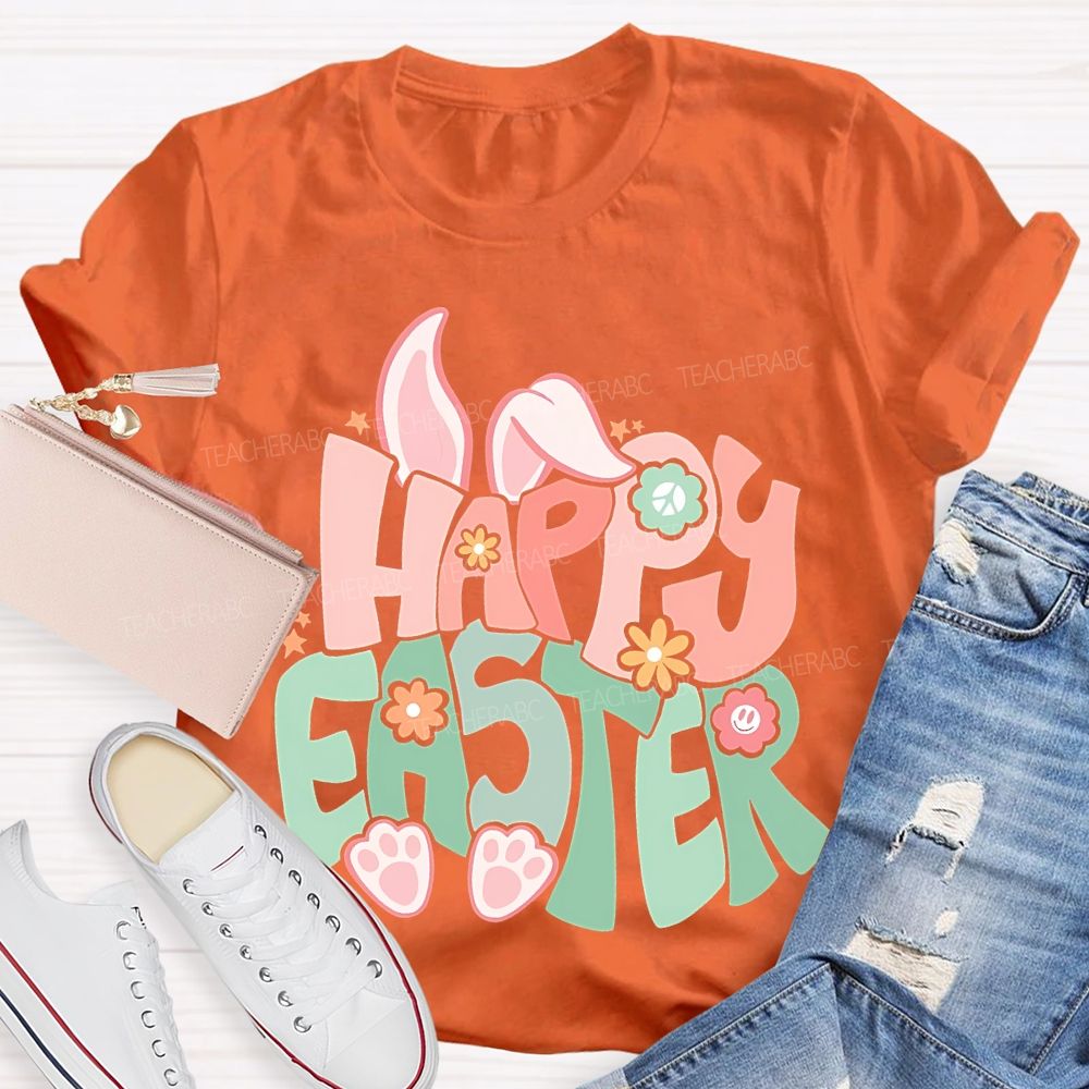 Happy Easter Colorful Letters  Teacher T-shirt