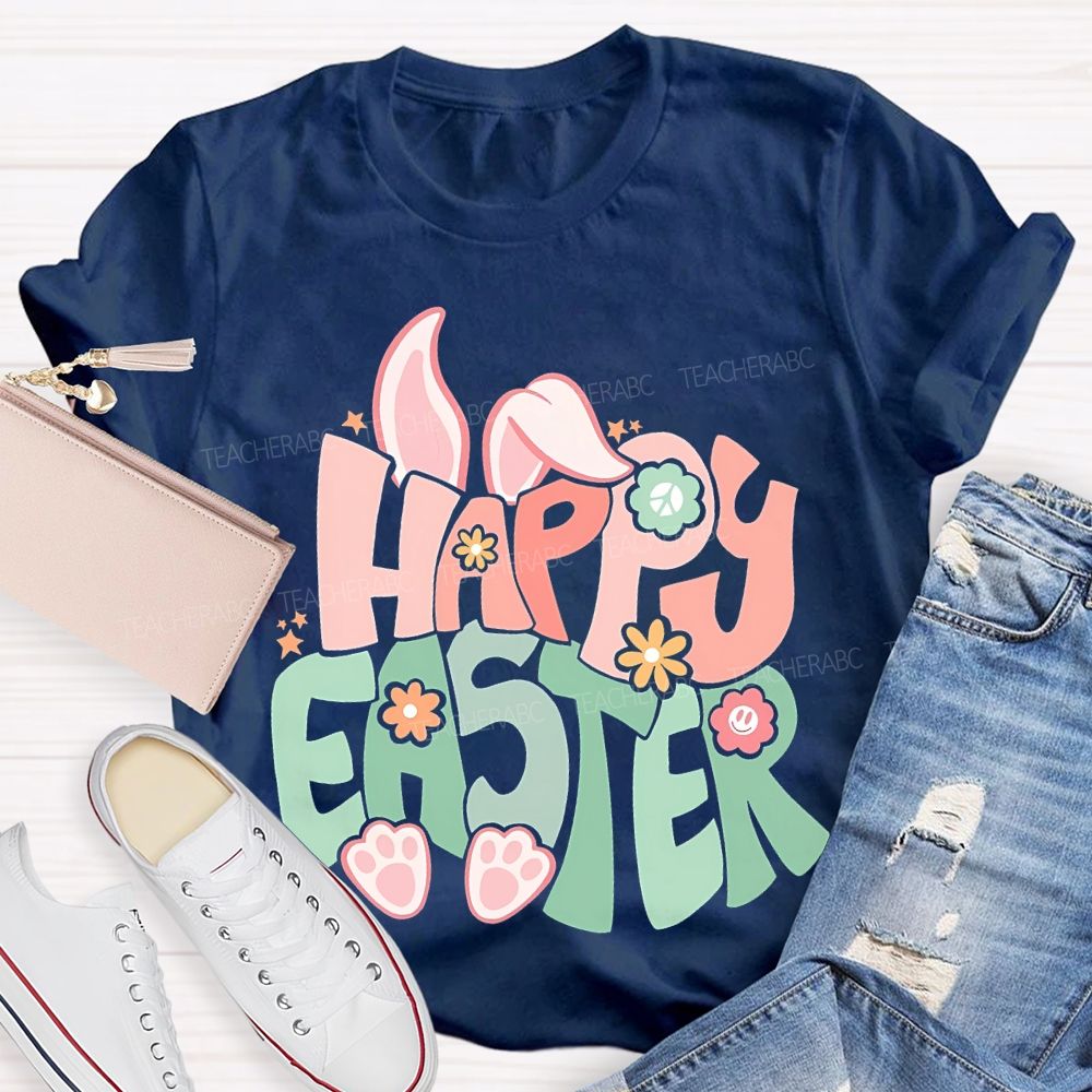 Happy Easter Colorful Letters  Teacher T-shirt