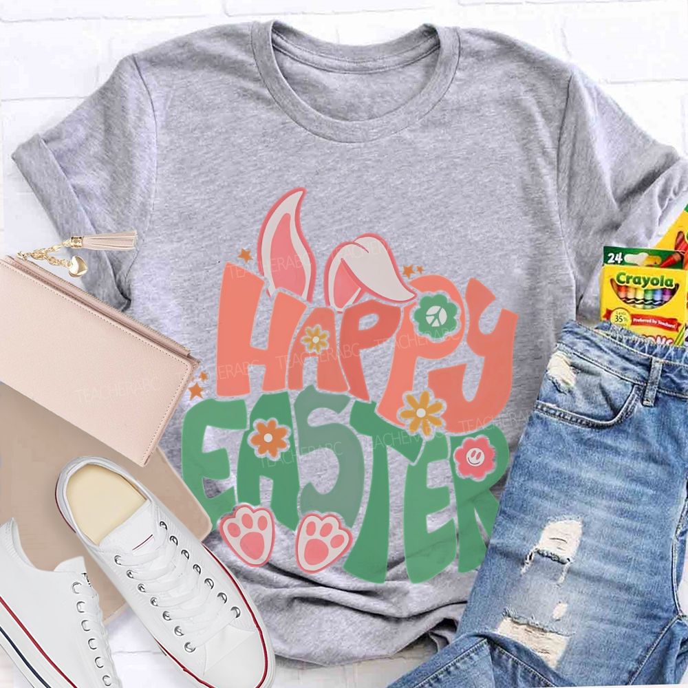 Happy Easter Colorful Letters  Teacher T-shirt