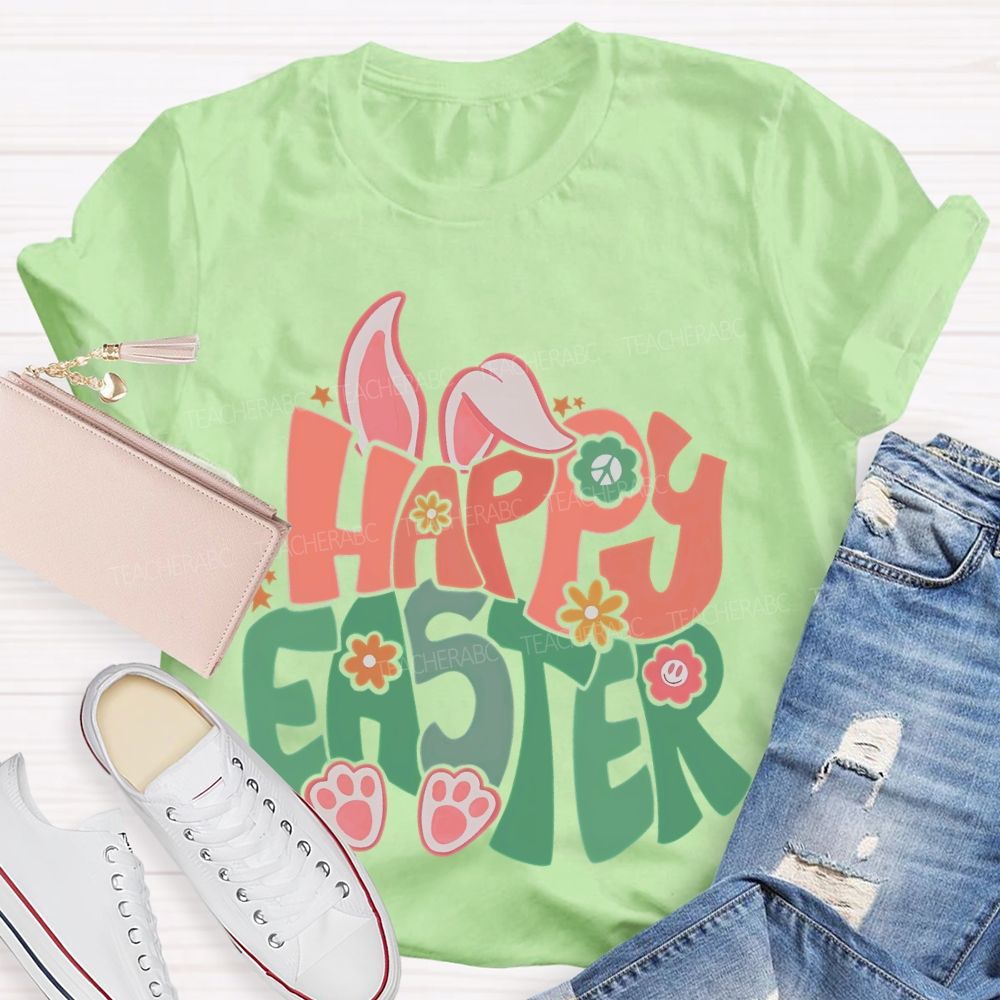 Happy Easter Colorful Letters  Teacher T-shirt