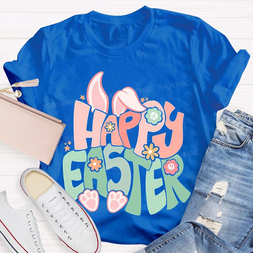 Happy Easter Colorful Letters  Teacher T-shirt