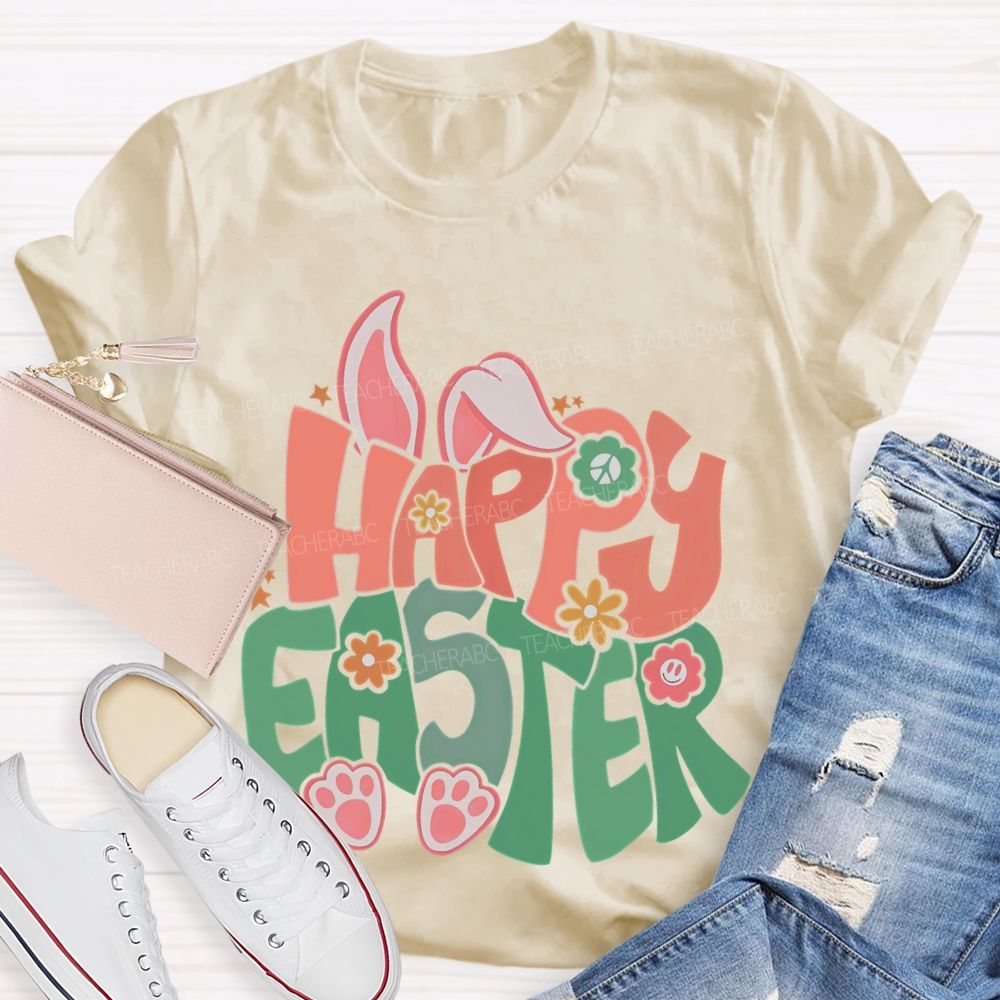 Happy Easter Colorful Letters  Teacher T-shirt