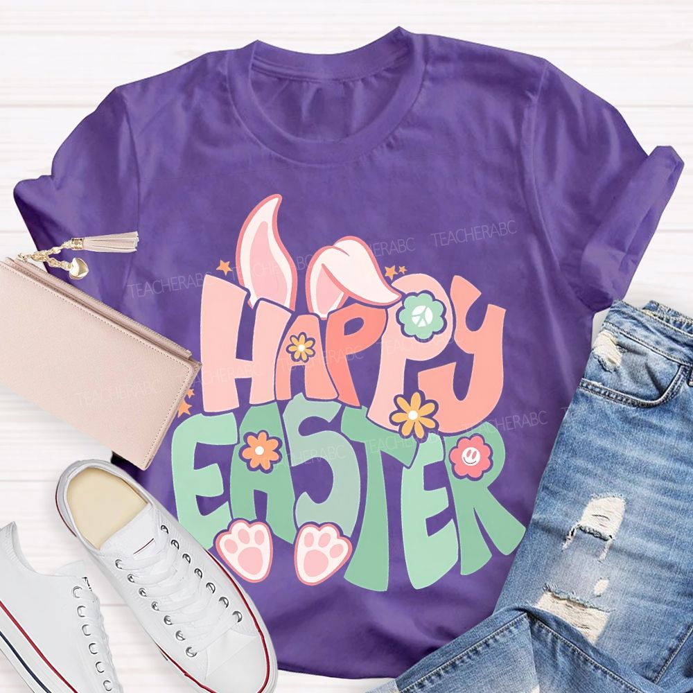 Happy Easter Colorful Letters  Teacher T-shirt