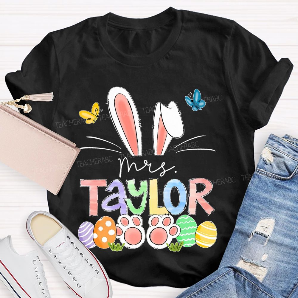 Personalized Name Easter Egg Bunny  Teacher T-shirt