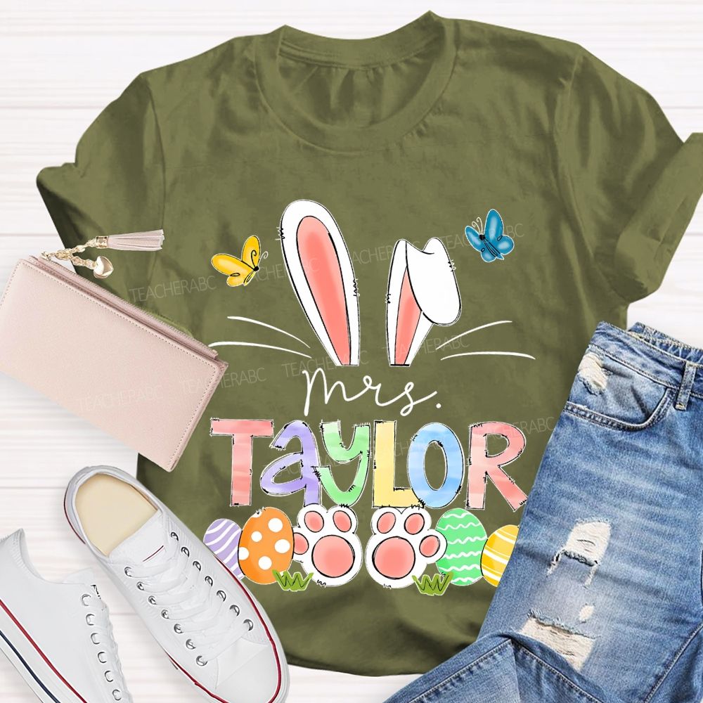 Personalized Name Easter Egg Bunny  Teacher T-shirt