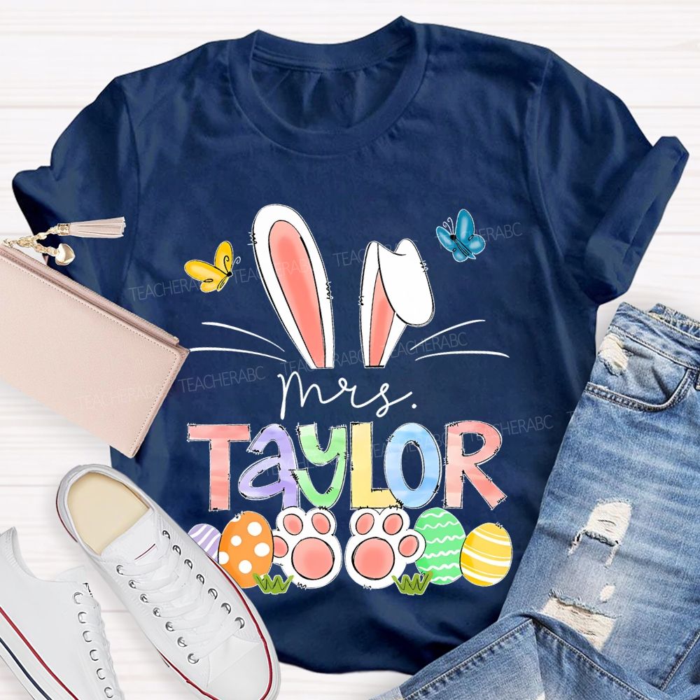 Personalized Name Easter Egg Bunny  Teacher T-shirt