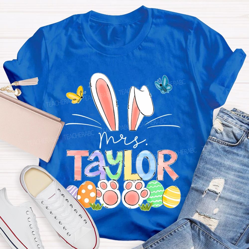 Personalized Name Easter Egg Bunny  Teacher T-shirt