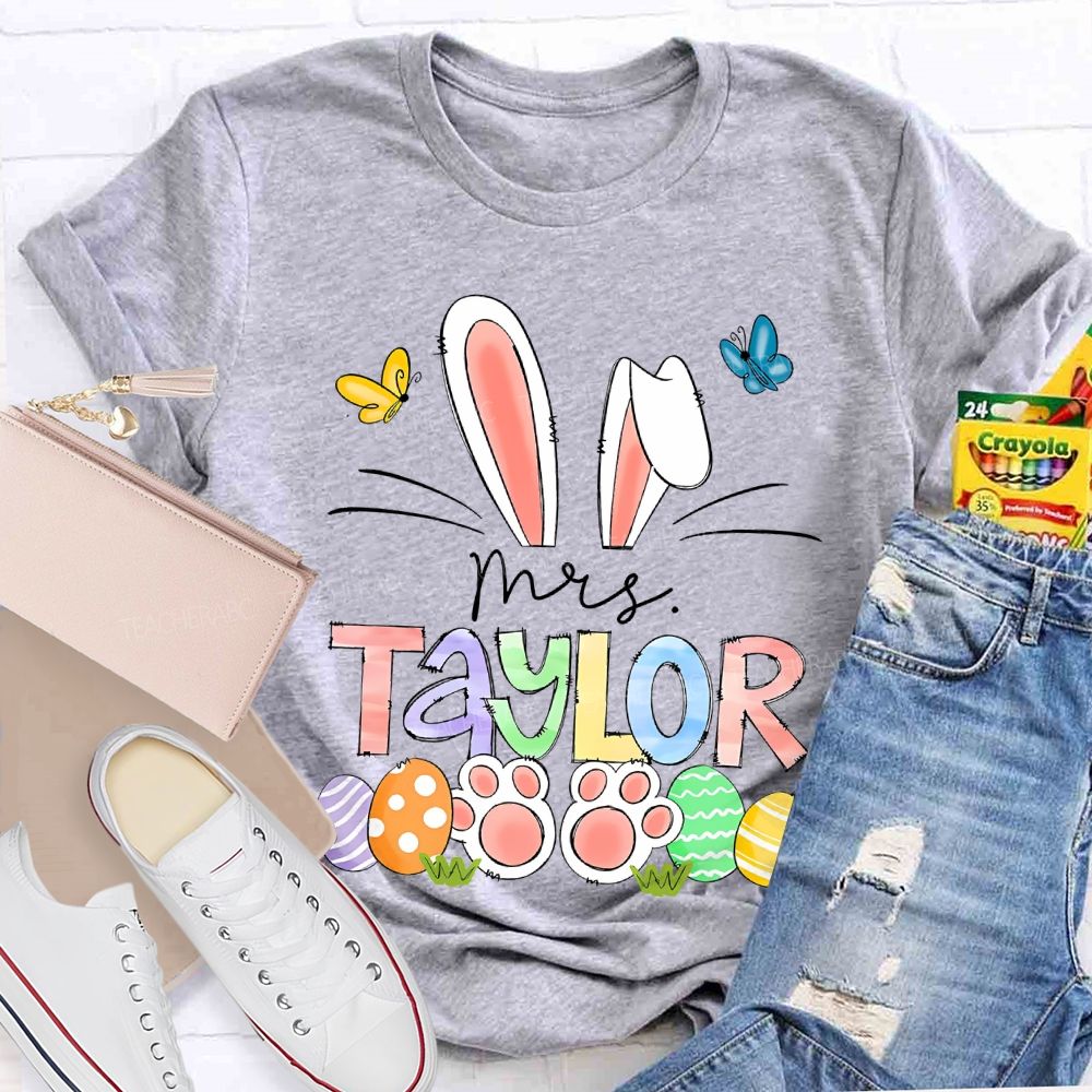 Personalized Name Easter Egg Bunny  Teacher T-shirt