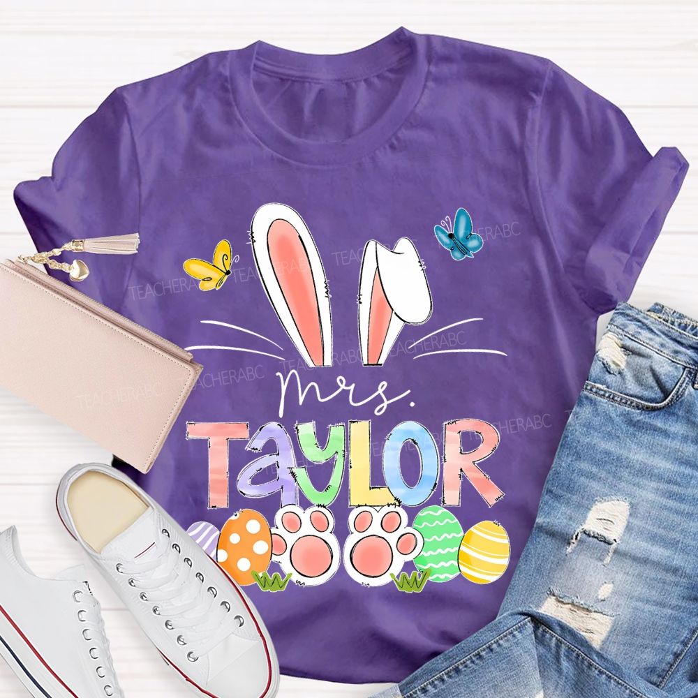 Personalized Name Easter Egg Bunny  Teacher T-shirt