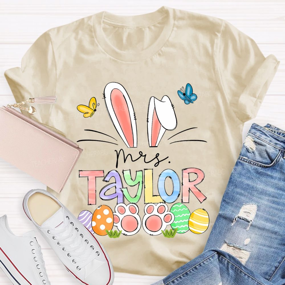 Personalized Name Easter Egg Bunny  Teacher T-shirt