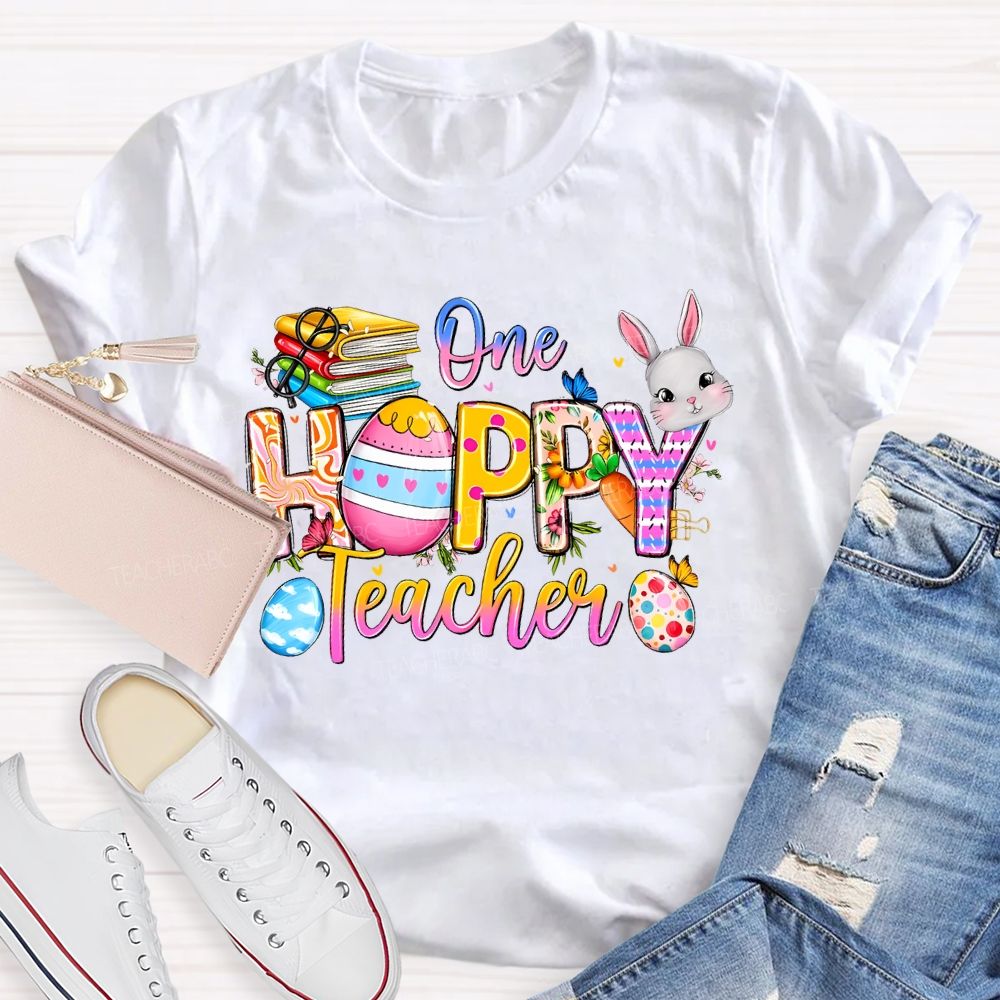 One Hoppy Teacher Easter Egg Graphics  Teacher T-shirt