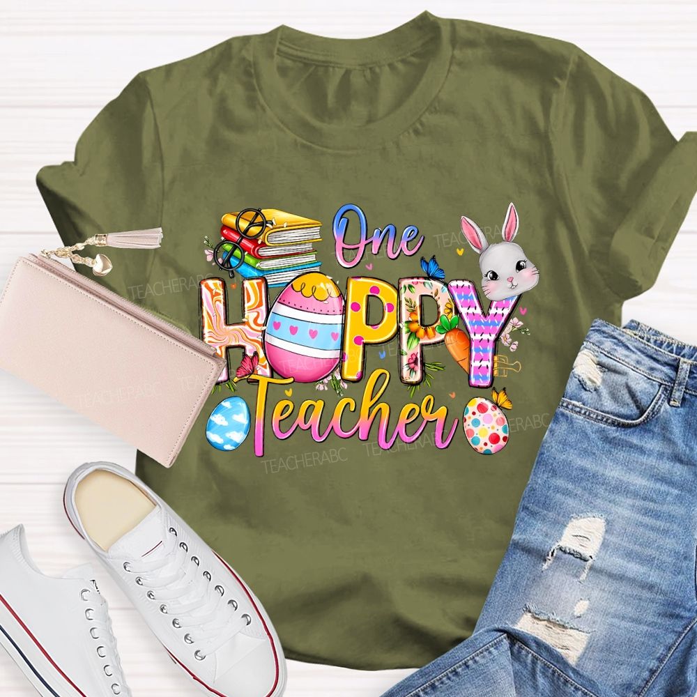 One Hoppy Teacher Easter Egg Graphics  Teacher T-shirt