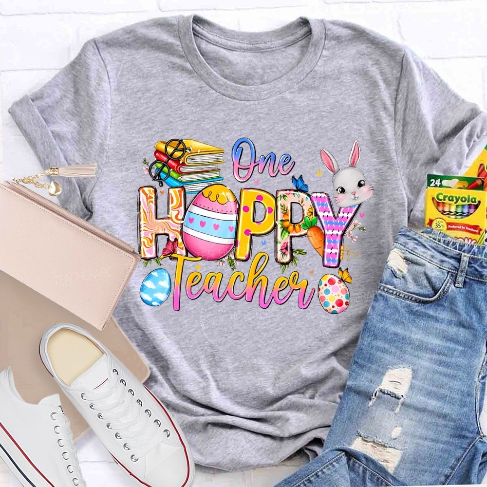 One Hoppy Teacher Easter Egg Graphics  Teacher T-shirt