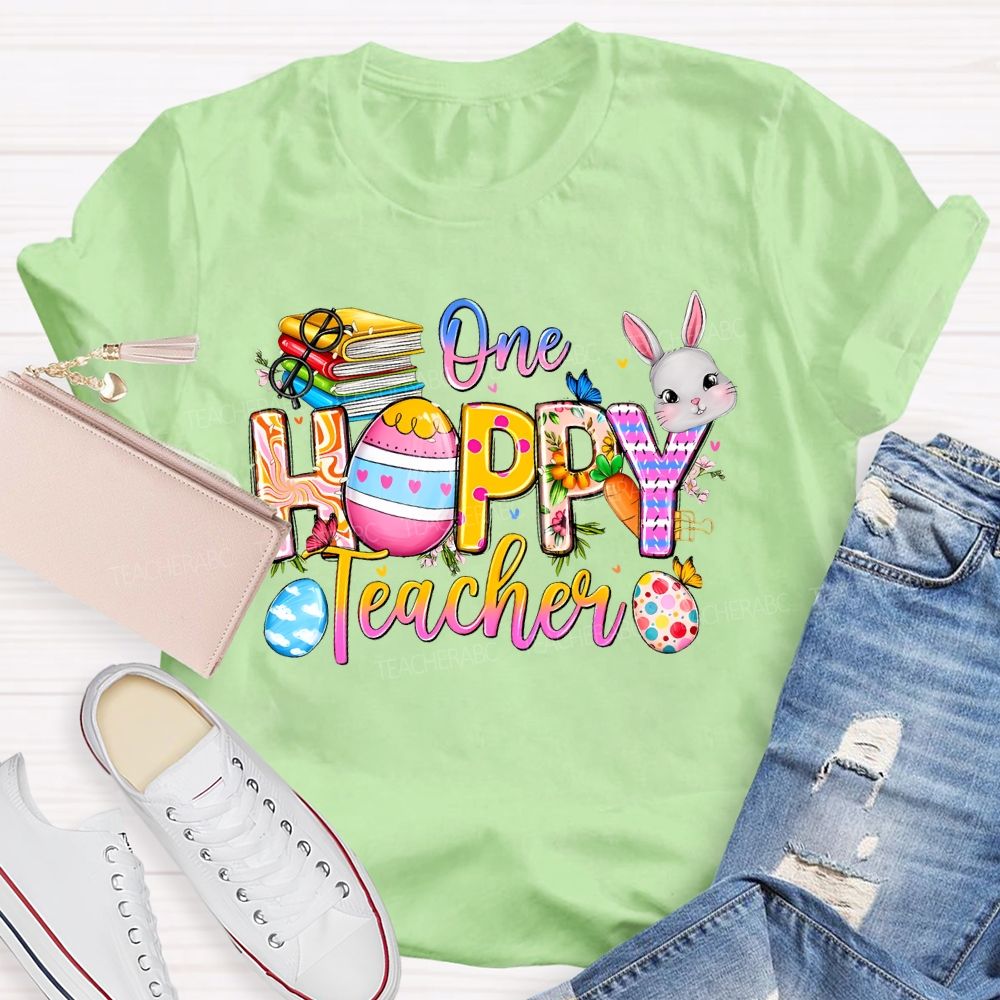 One Hoppy Teacher Easter Egg Graphics  Teacher T-shirt