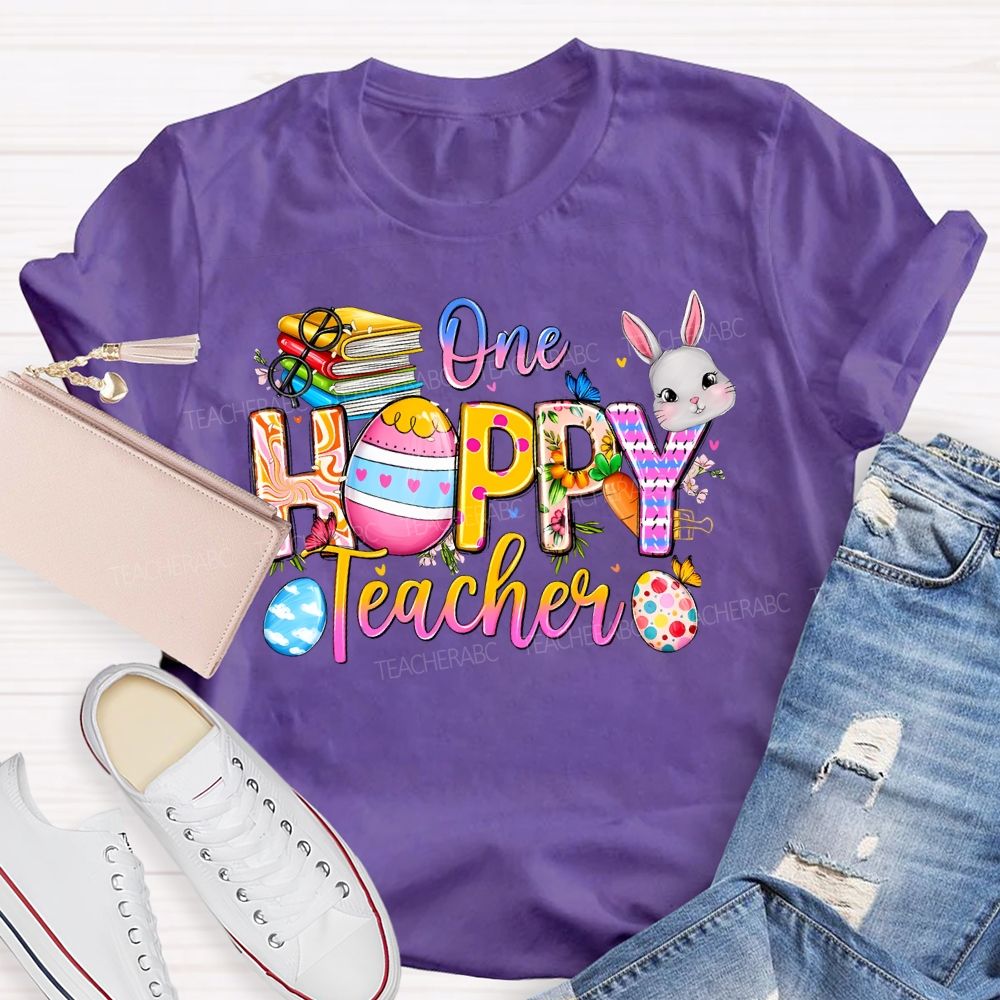 One Hoppy Teacher Easter Egg Graphics  Teacher T-shirt