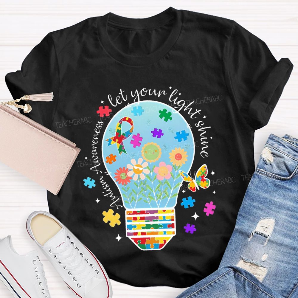 Autism Awareness Let Your Light Shine Butterflies And Flowers T-shirt