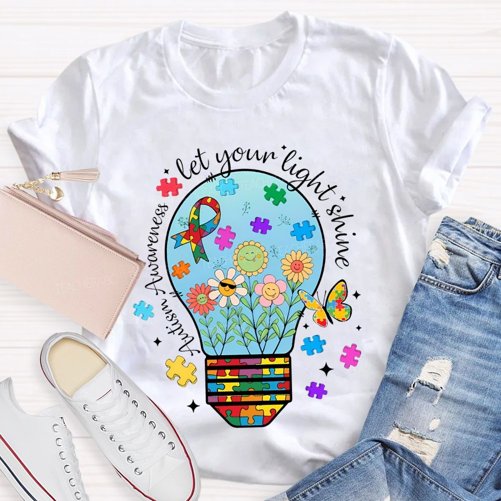 Autism Awareness Let Your Light Shine Butterflies And Flowers T-shirt