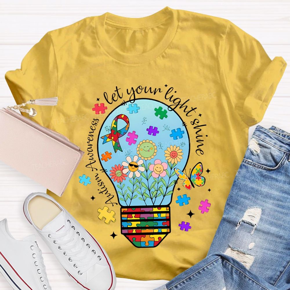Autism Awareness Let Your Light Shine Butterflies And Flowers T-shirt