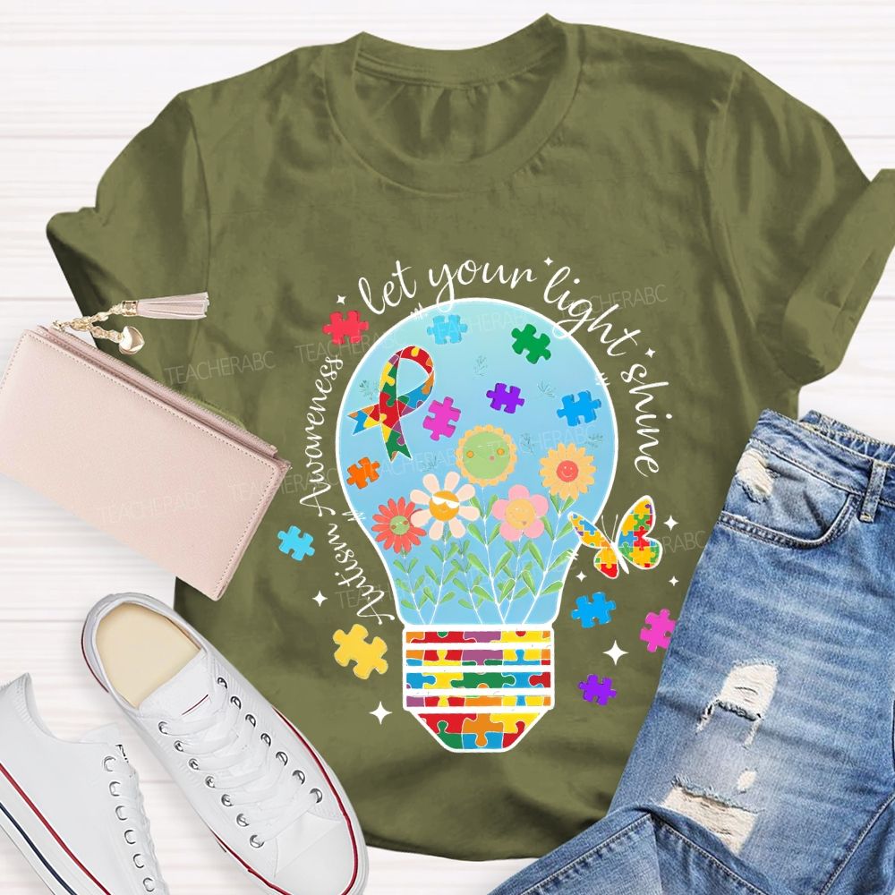 Autism Awareness Let Your Light Shine Butterflies And Flowers T-shirt