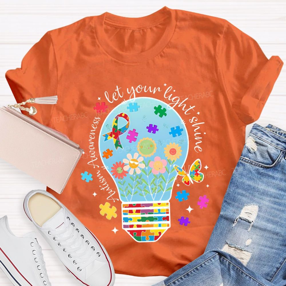 Autism Awareness Let Your Light Shine Butterflies And Flowers T-shirt